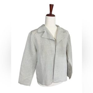 Linen Blend Lagenlook Minimalist VTG Coldwater Creek Beige Open Front Cardigan